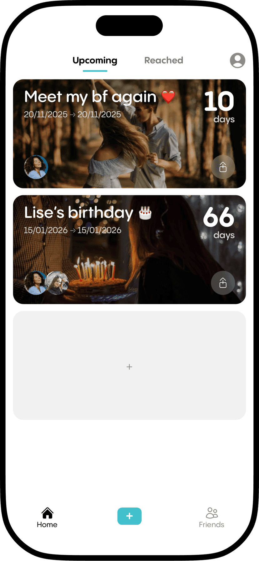 Screenshot of the home screen of Reach: Countdown to Connect