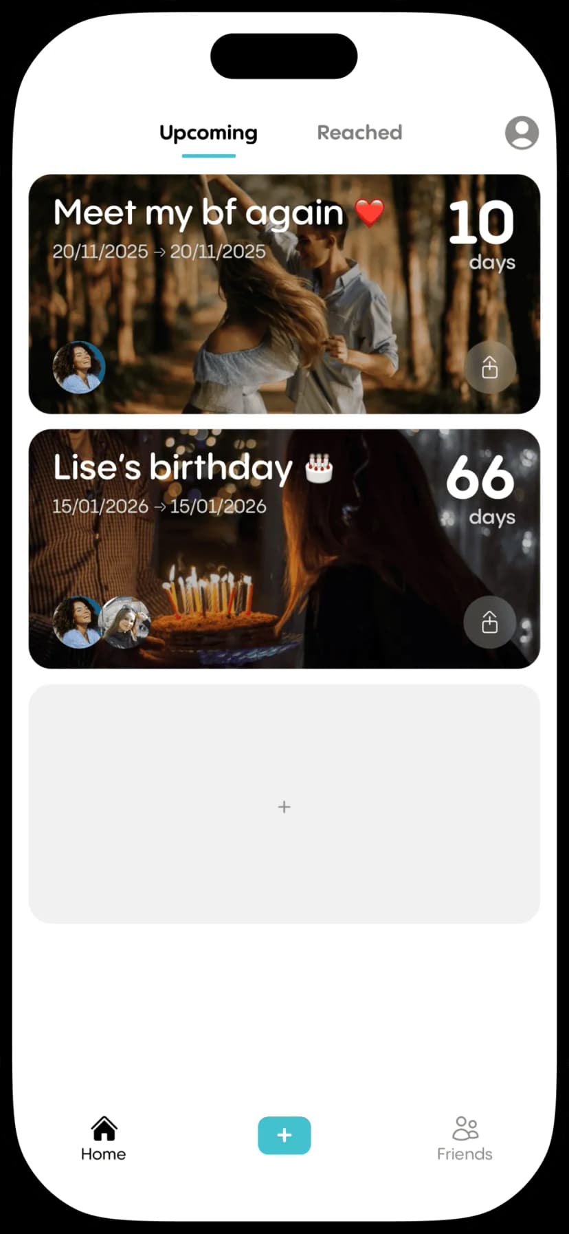 Screenshot of the home screen of Reach: Countdown to Connect