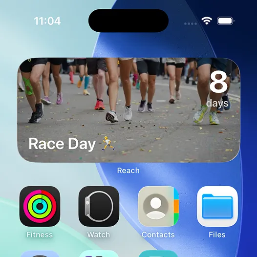 Widżet na ekranie blokady iPhone'a pokazujący dni do maratonu